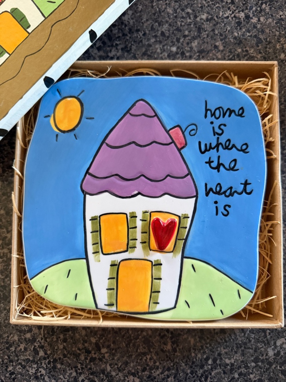 Silvestri by Sandra Magsamen.Hand-Painted House Tile — Blue, Purple, Yellow, Red